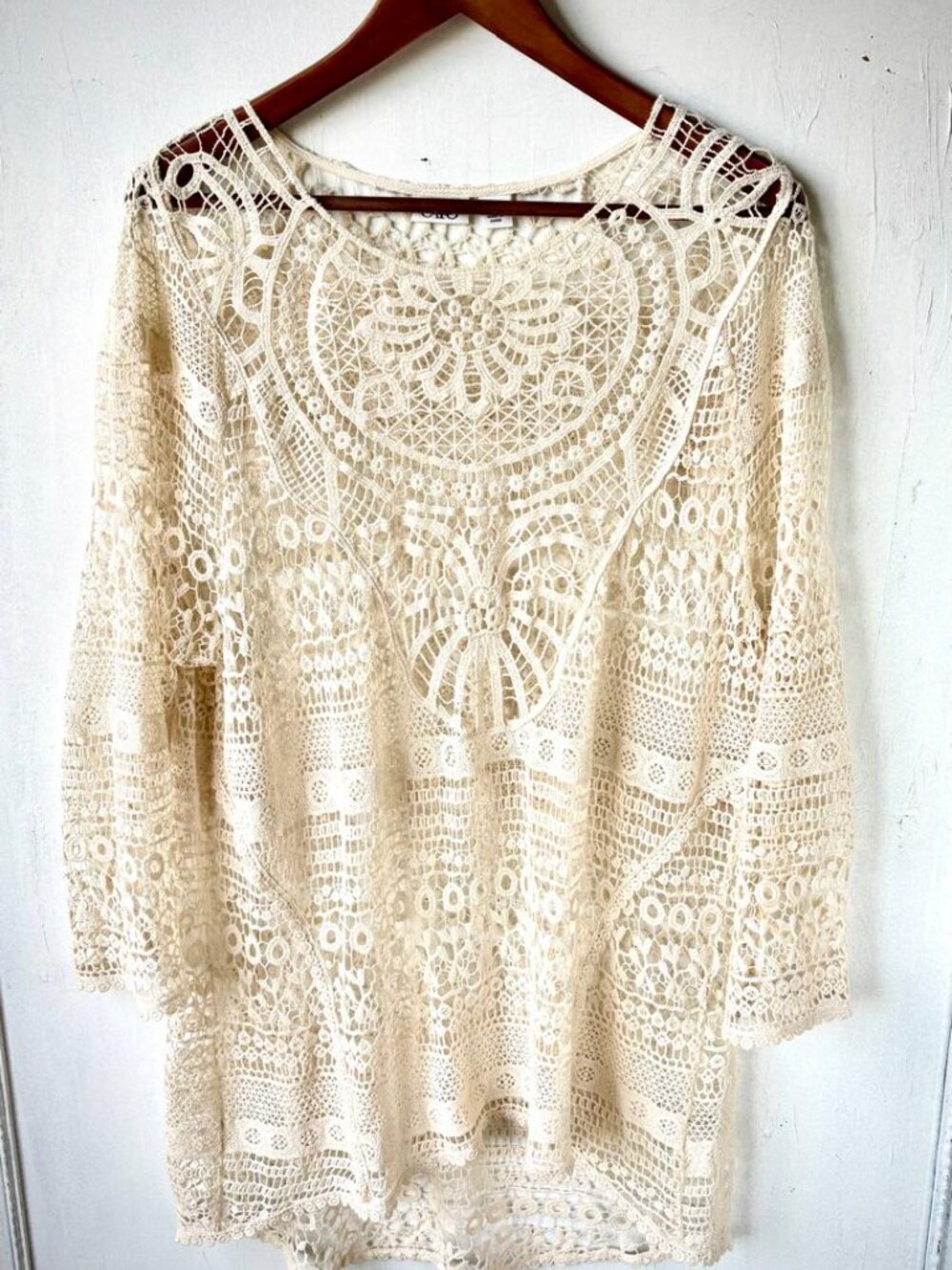 Cato Crochet Blouse Shirt Top Size XL Ivory/ White Color Long Sleeve
